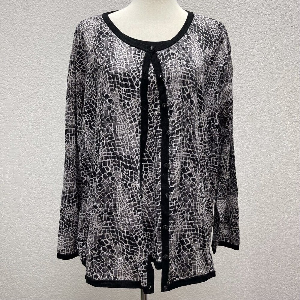 Judith Hart Womens Plus 3X Sweater Cardigan Set Silk Giraffe Print Black Gray 2p